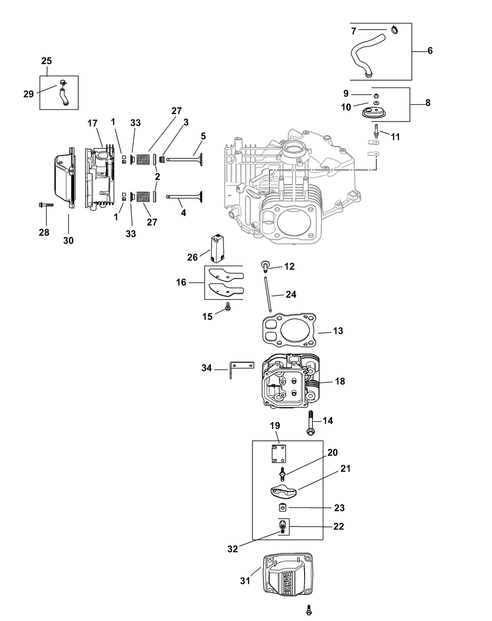 Kohler Sv715-3027 Head, Valve And Breather Diagram and Parts List for RZT-S42 (17AF2BDS010-17WF2BDS010-17WF2BDS056-17WF2BDS210)(2012) Cub Cadet Lawn Tractor